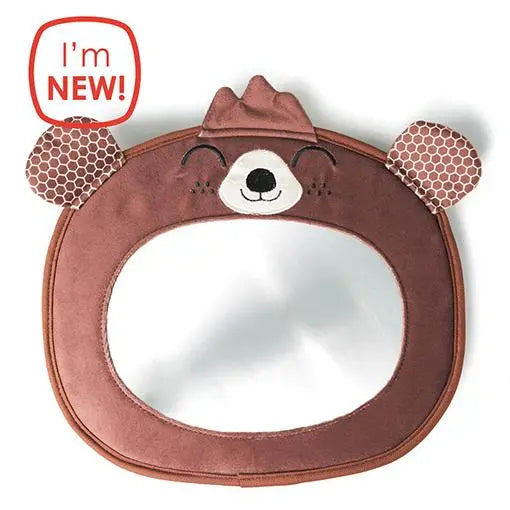 Diono Easy View bear-shaped brown baby car seat mirror showing your baby's clear reflection.