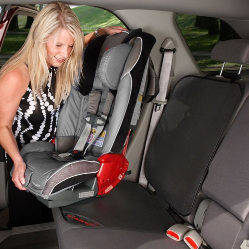 Diono Grip It anti-slip car seat protector in black under a gray child car seat in a car