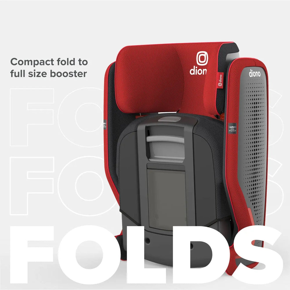 Diono Monterey 5 Ist FixSafe Latch booster seat in red with grey back panel, showing the easy latch installation.
