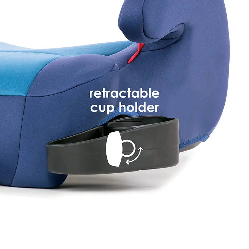 Diono Solana 2 booster seat in blue with retractable cup holder extended and LATCH