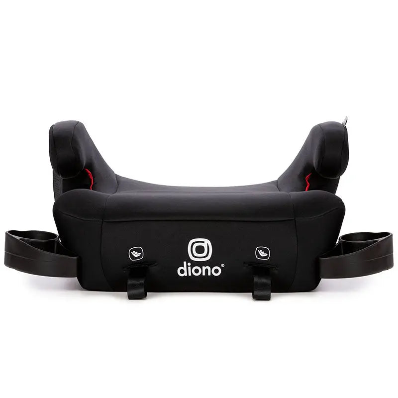 Diono Solana 2 booster seat with LATCH in black, showing built-in straps and LATCH connectors ready for car installation.