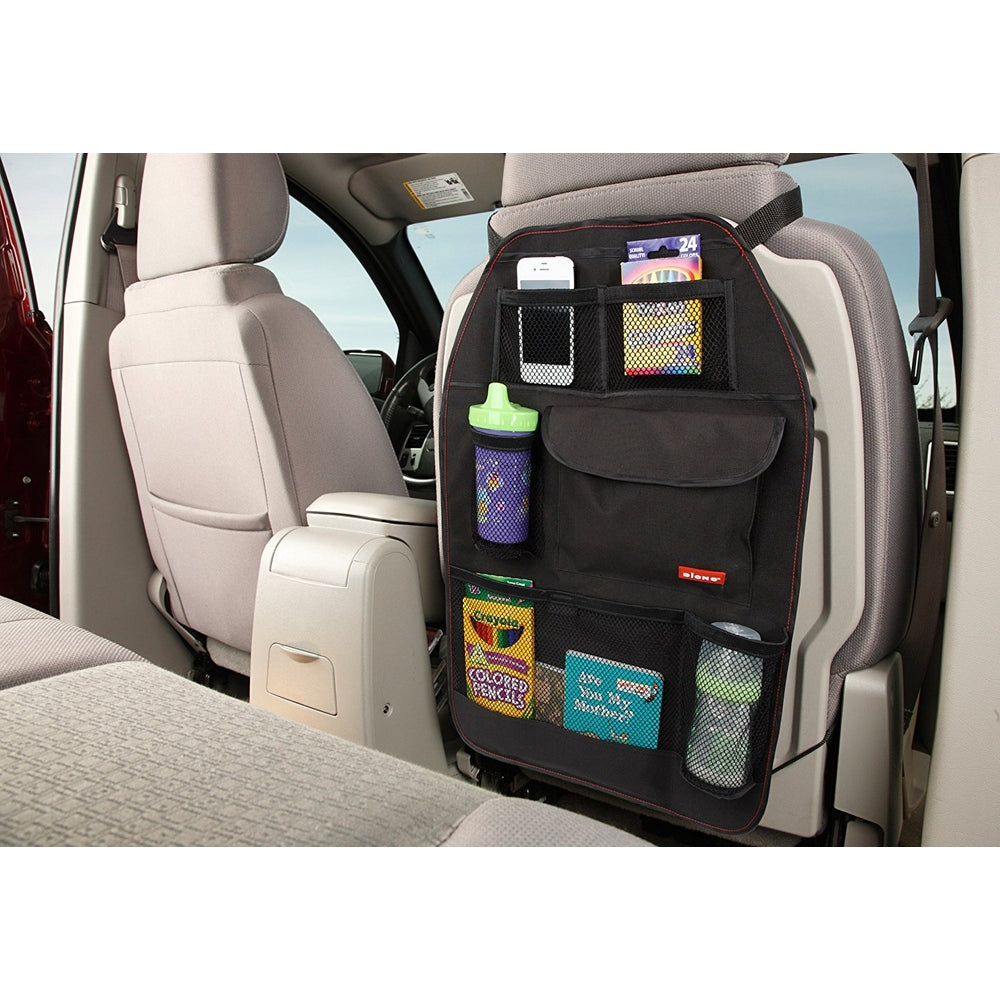 Diono Stow N Go Backseat Organizer, black with mesh pockets and bottle holder