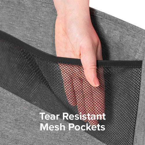 Diono Stow N Go Backseat Organizer XL with tear-resistant black mesh pockets