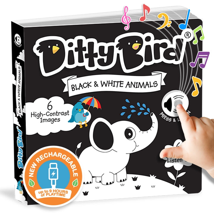 Ditty Bird Sound Book Black and White Animals USB-C Rechargeable