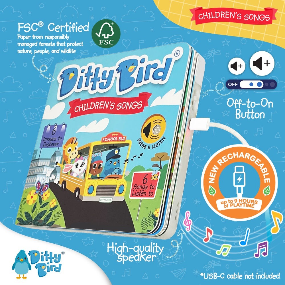 Ditty Bird Sound Book Children's Songs USB-C Rechargeable