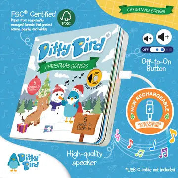 Ditty Bird Sound Book Christmas Songs USB-C Rechargeable
