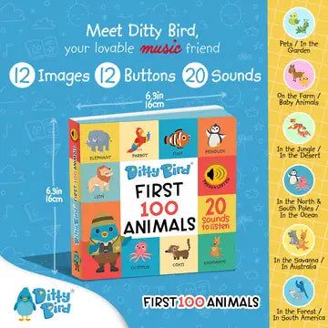 Ditty Bird Sound Book First 100 Animals USB-C Rechargeable