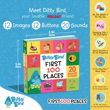 Ditty Bird Sound Book First 100 Places USB-C Rechargeable