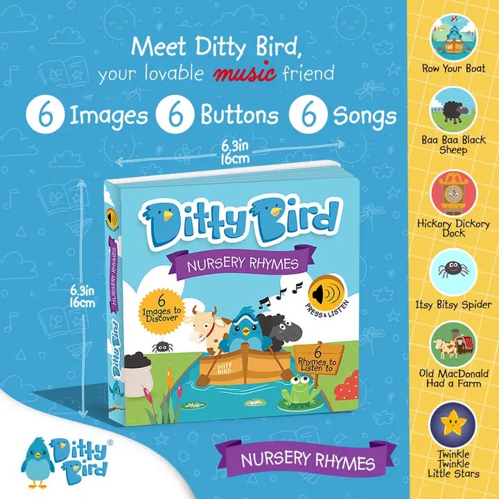 Ditty Bird Sound Book Nursery Rhymes USB-C Rechargeable