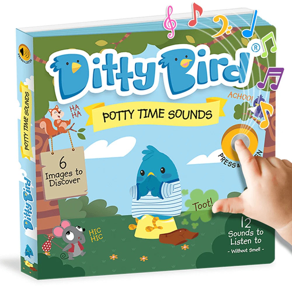Ditty Bird Potty Time Sounds book for toddlers; blue bird, 12 sounds
