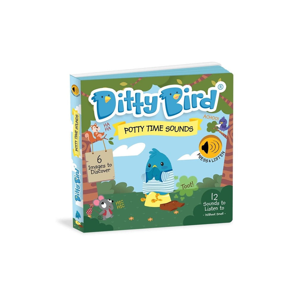 Ditty Bird Potty Time Sounds book by Ditty Bird, blue character, 12 sounds and 6 images to discover