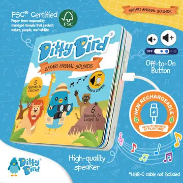 Ditty Bird Sound Book Safari Animal Sounds USB-C Rechargeable