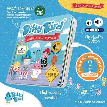 Ditty Bird Sound Book When I Grow Up Career Songs USB-C Rechargeable
