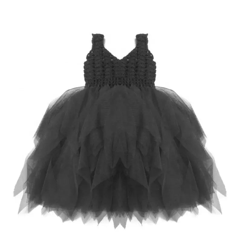Dolly by Le Petit Tom Seashells Black crochet tutu dress, smocked bodice and layered tulle skirt.