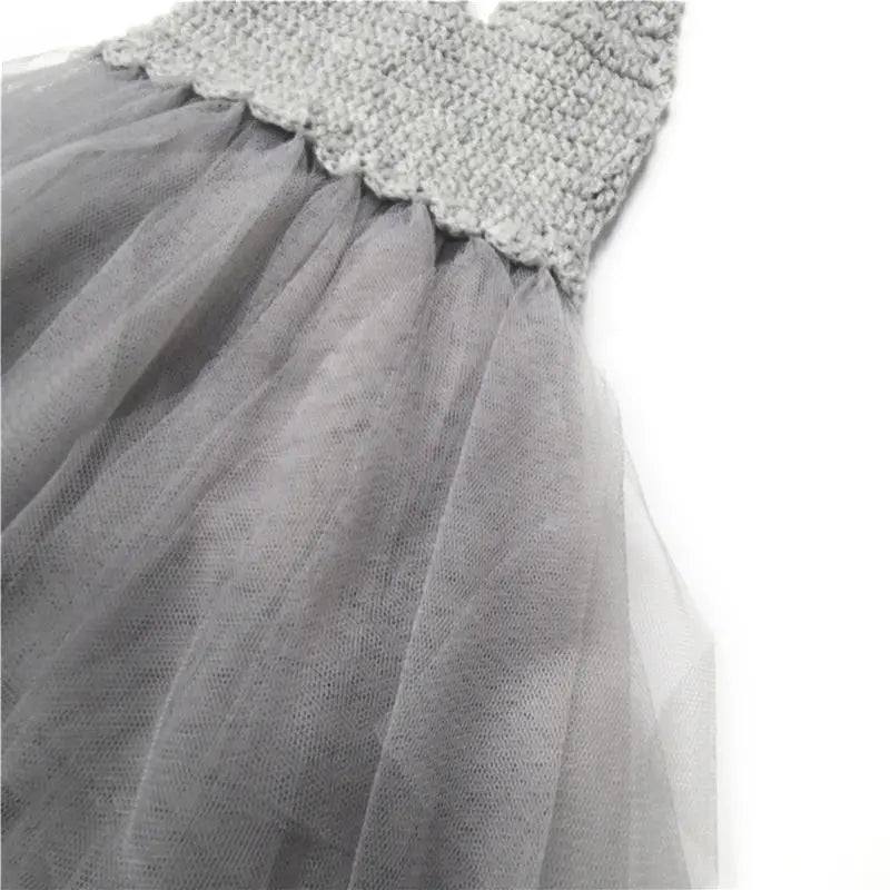 Dolly By Le Petit Tom Crochet Tutu Dress V-Neck Silver Grey