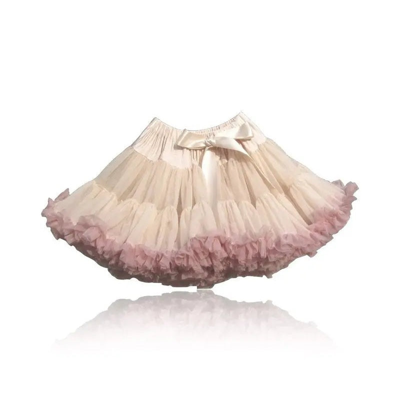 Dolly by Le Petit Tom Pettiskirt Brigitte Bardot Cream Dusty Pink with tiered ruffles flaring as it twirls