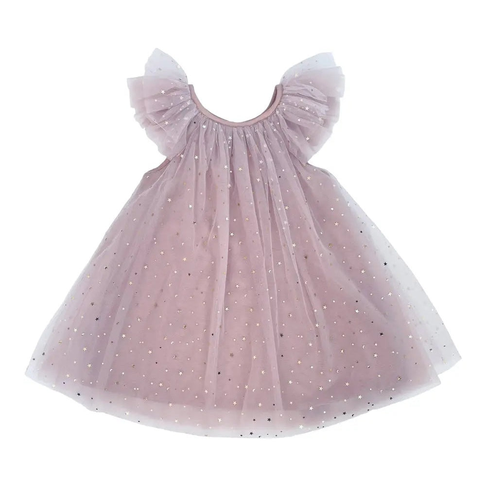 Dolly By Le Petit Tom Stars & Moon Tulle Fairy Dress Dusty Violet Purple