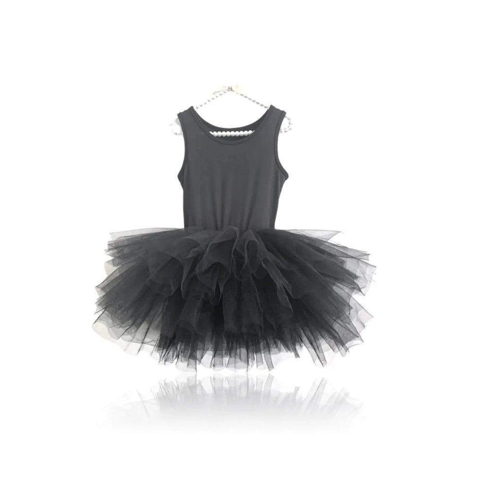 Dolly by Le Petit Tom Timeless Tutu Dress Black sleeveless bodice with fluffy tulle skirt on hanger