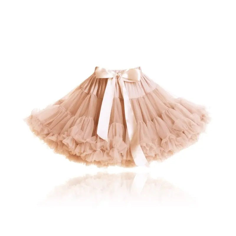 Dolly Princess & The Frog Pettiskirt Pale Apricot; pale tulle with satin bow sash and voluminous layered ruffles.