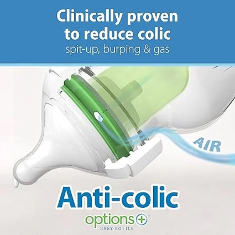 Dr. Brown's Glass Wide-Neck Anti-colic Options+ Baby Bottle in Clear with Green Vent Ring