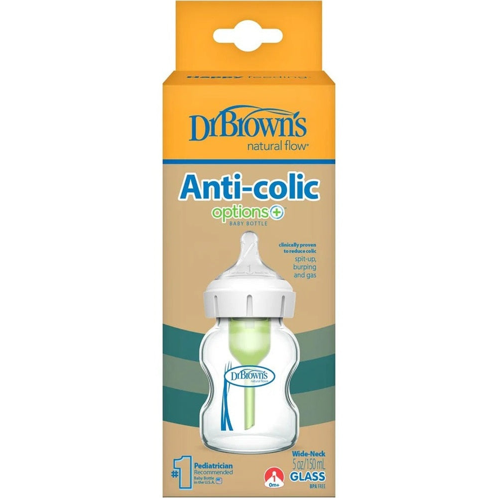 Dr. Brown's Glass Wide-Neck Anti-colic Options+ Baby Bottle 5oz/150ml