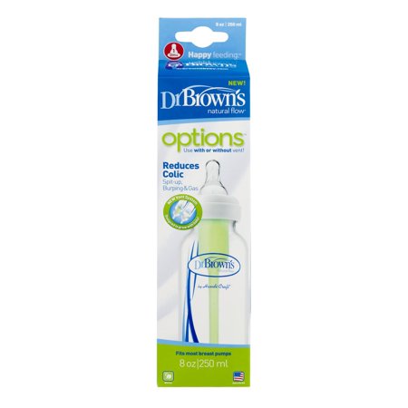 Dr. Brown's Options Narrow Baby Bottle, 8 oz (250 ml), shown in box with blue branding.