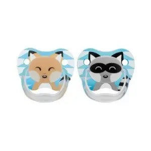 Dr. Brown's PV Printed Shield Pacifier set: two pacifiers with fox and raccoon designs shown side by side.