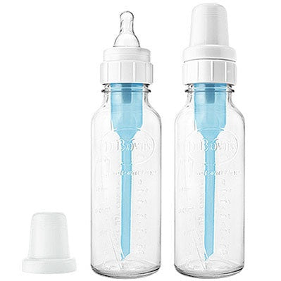 Dr. Brown's Sn 8 oz Replacement Part Kit: two clear 8 oz bottles with blue inserts and white caps.