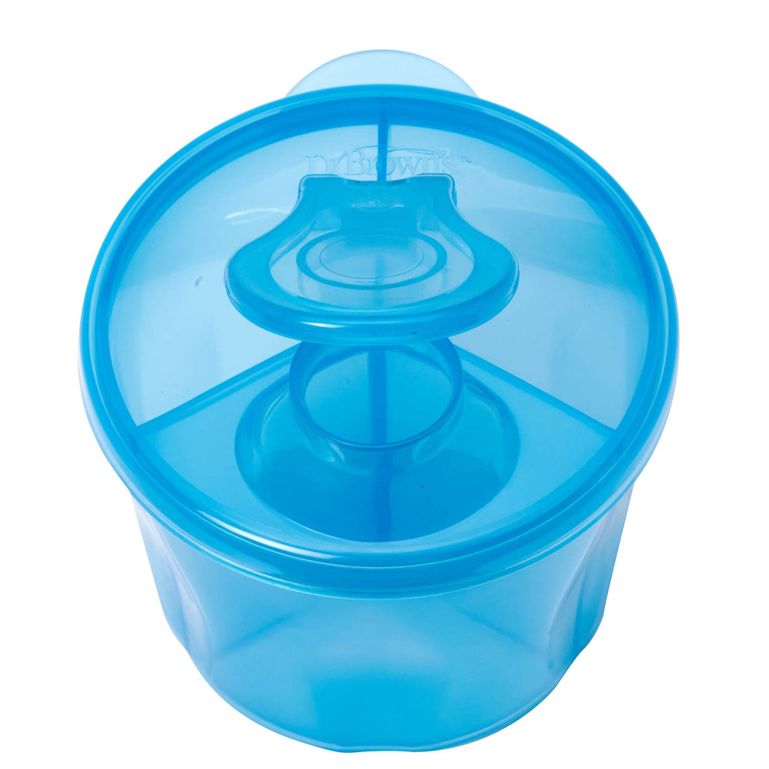Blue formula dispenser with a lid