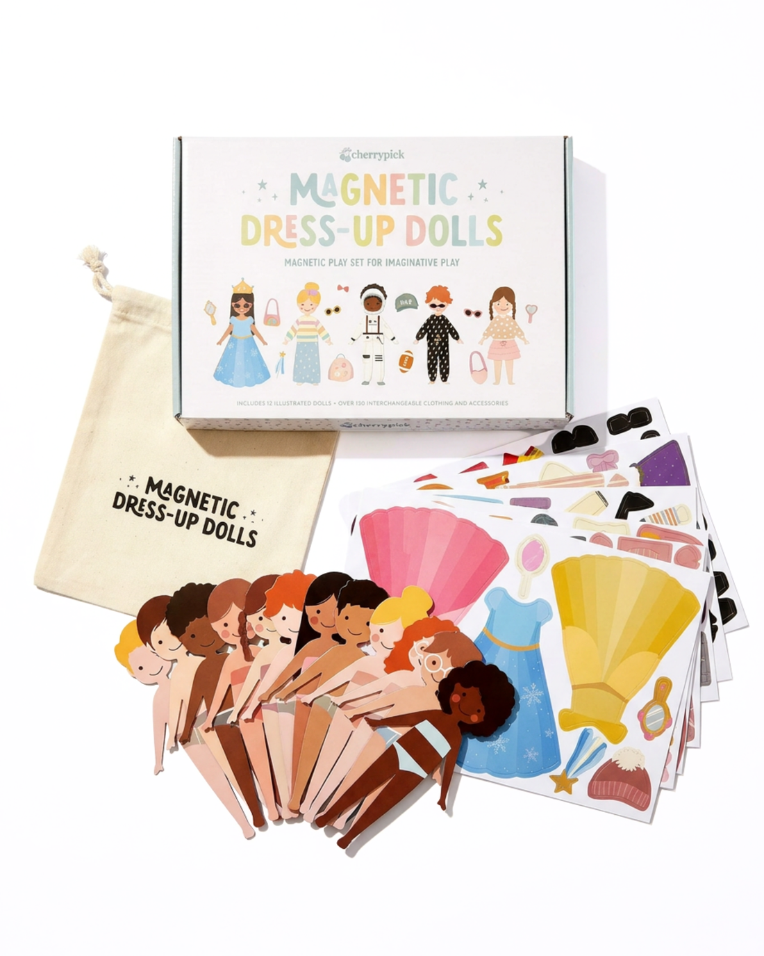 Cherrypick Magnetic Dress-Up Dolls Play Set dolls outfits and canvas bag