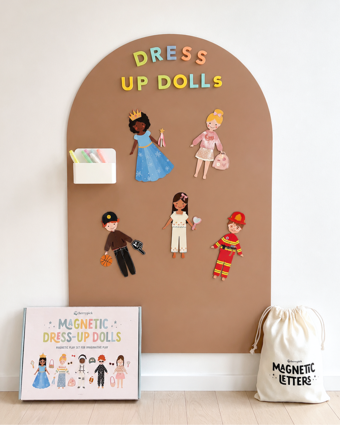 Cherrypick Magnetic Dress-Up Dolls Play Set on magnetic play wall