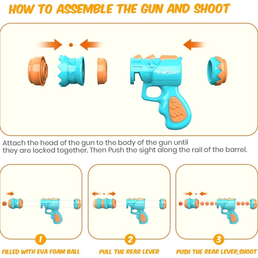 Eagle Stone Dinosaur Shooting Game Toy Kit blue and orange blaster with removable adapters (4 pieces)