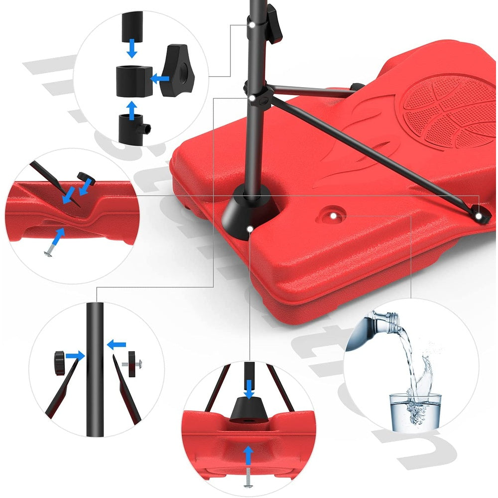 Basketball hoop set for kids, Eagle Stone, red base, adjustable pole, includes mounting hardware for indoor and outdoor play