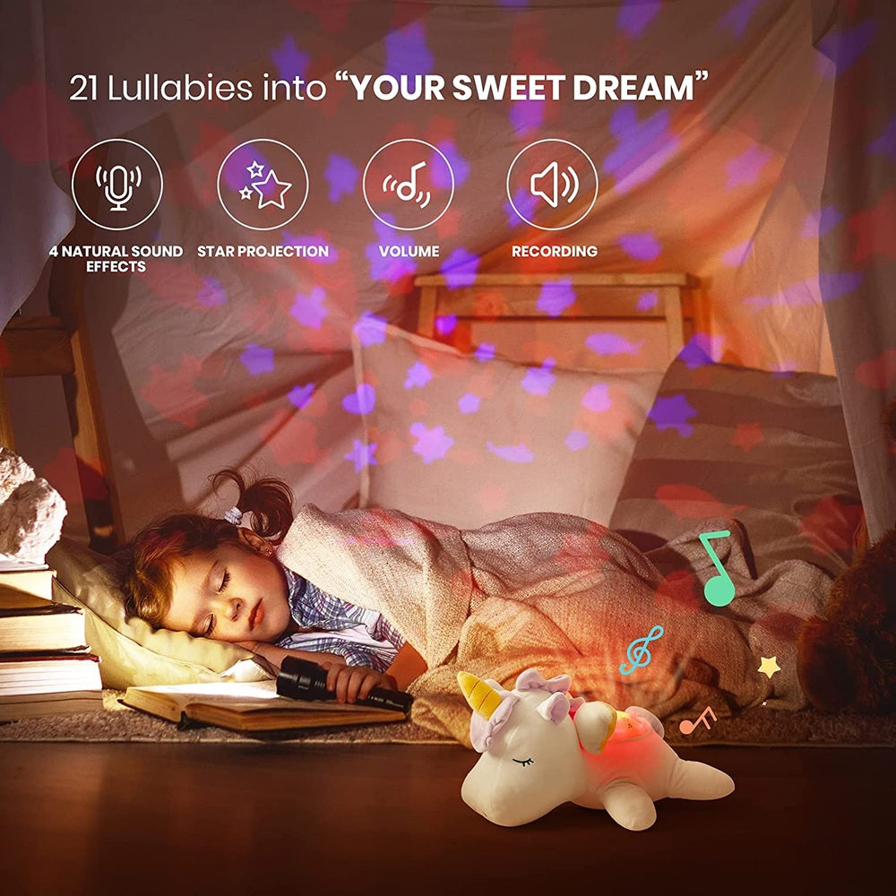 Eagle Stone stuffed unicorn baby sleep soother with gentle lights and music for bedtime