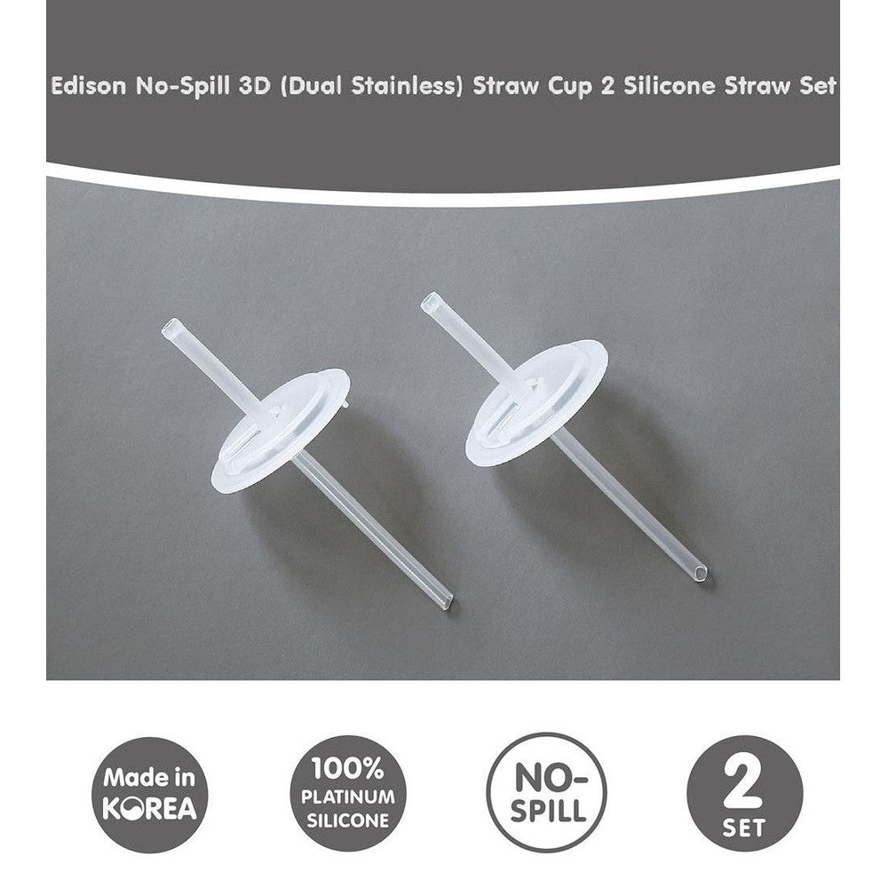 Edison No-Spill 3D Straw Cup dual stainless with 2 silicone straws, 2-piece set, no-spill