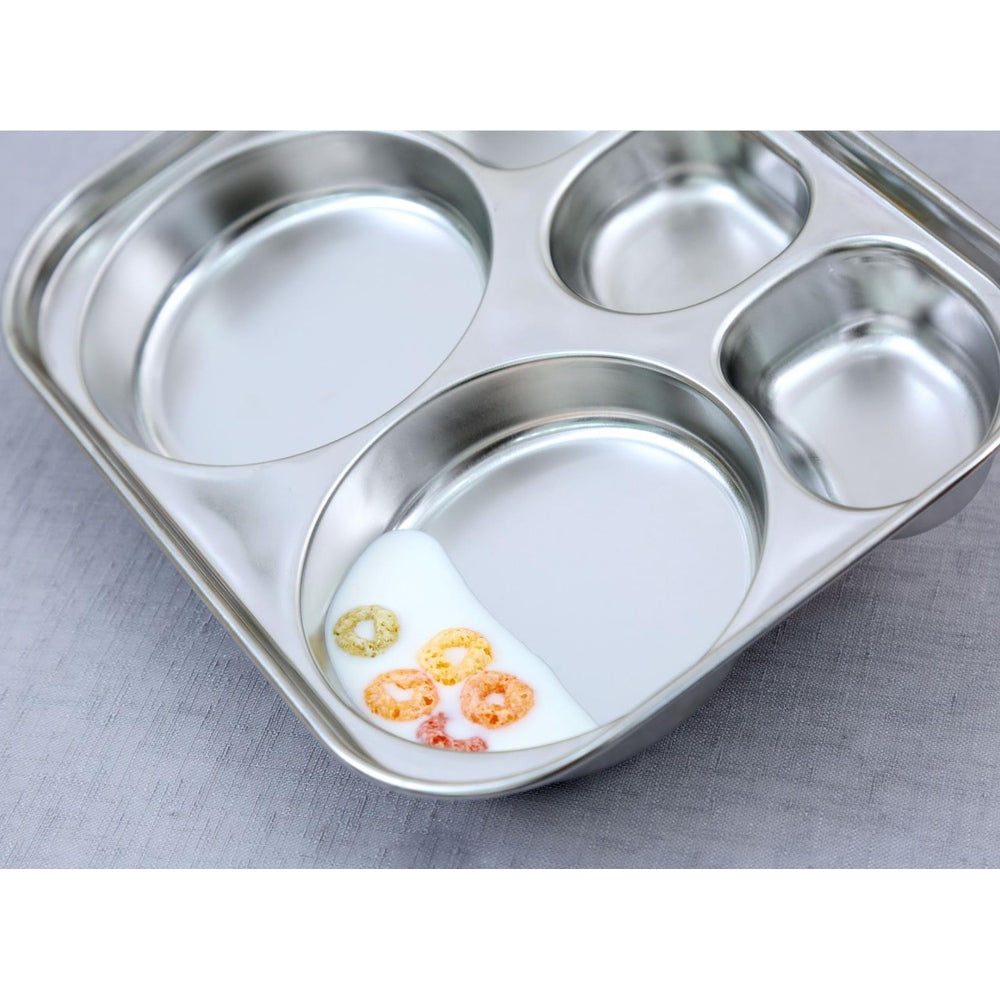Edison Owl dual non-slip stainless lunch box with compartments; milk and cereal rings in one tray