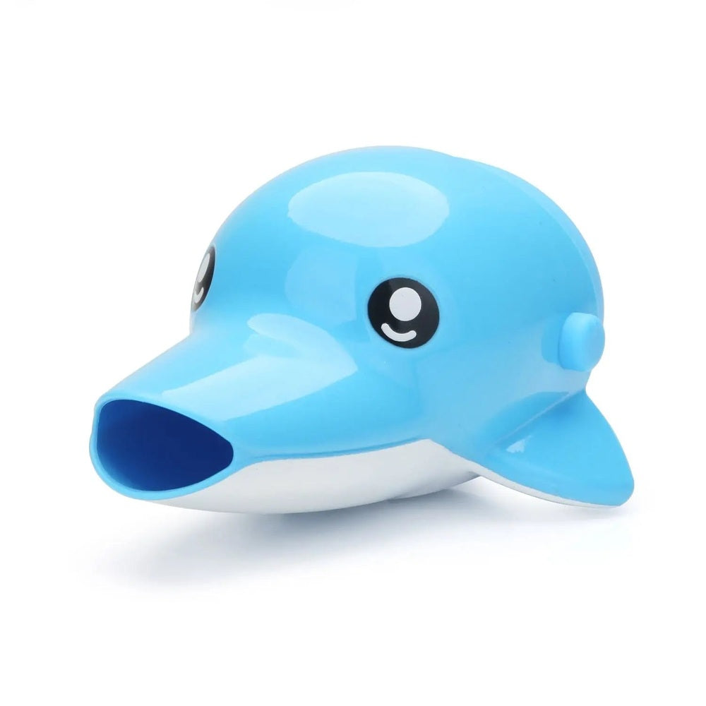 Edison Self Faucet Extender dolphin-shaped blue spout cover that helps toddlers reach the sink