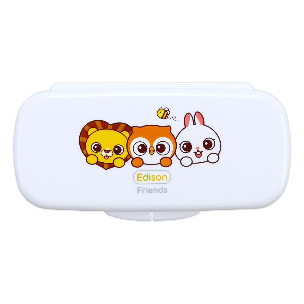 Edison Self Spoon & Fork Case Set white plastic case with Edison Friends characters