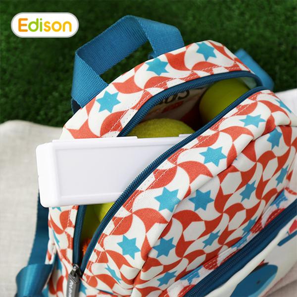 Edison silicone straw case set; white case visible inside a blue-trimmed backpack with red, white and blue star pattern.