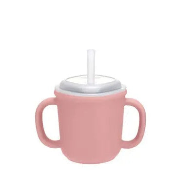 EDISON Edison Silicone Straw Cup for babies pink dual handles with white lid and straw, ready for use.