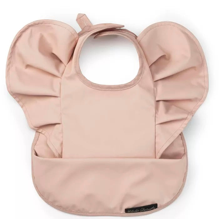 Elodie Details baby bib Powder Pink with large ruffle wings and front pocket