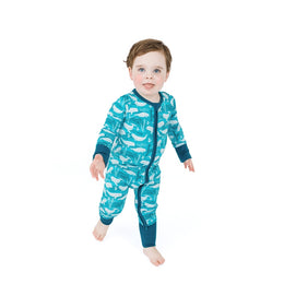Emerson And Friends Beluga Whale Bamboo Convertible Footie Romper Blue And Multi