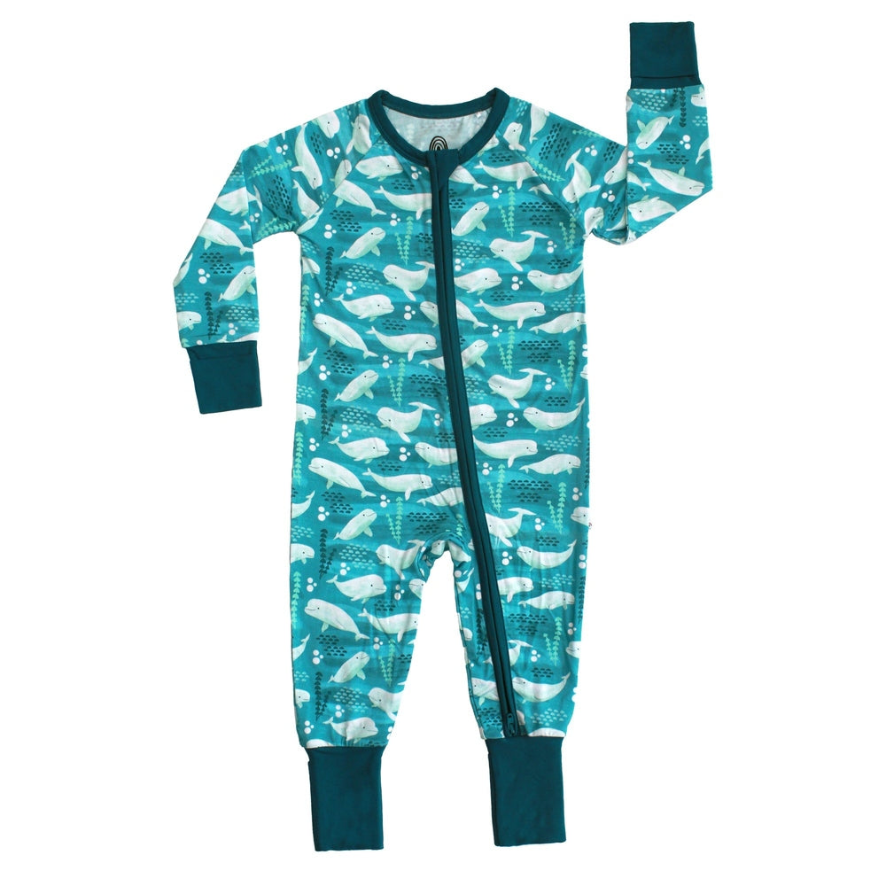 Emerson And Friends Beluga Whale Bamboo Convertible Footie Romper Blue And Multi
