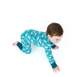 Emerson And Friends Beluga Whale Bamboo Convertible Footie Romper Blue And Multi