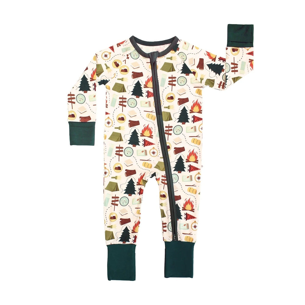 Emerson And Friends Camp Emerson Bamboo Convertible Baby Pajamas Green And Multi