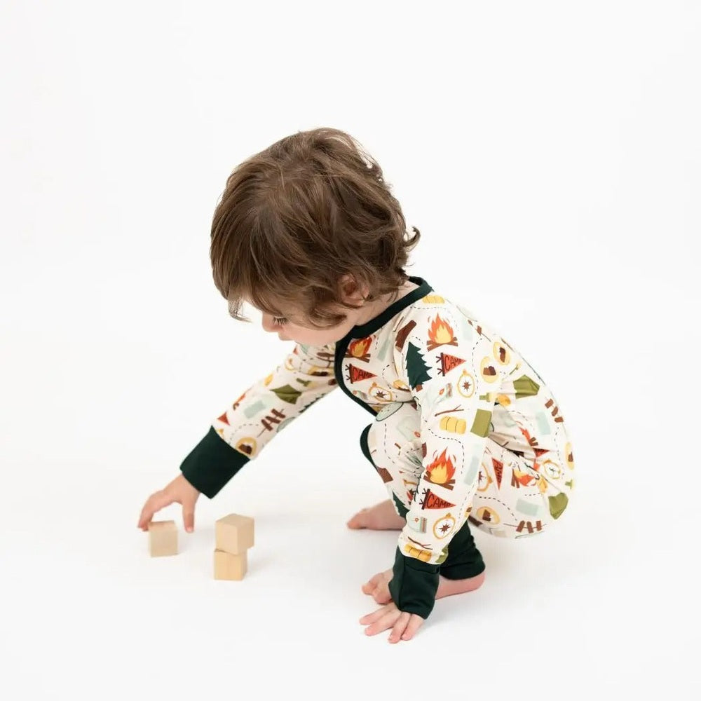 Emerson And Friends Camp Emerson Bamboo Convertible Baby Pajamas Green And Multi