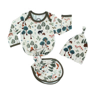 Emerson And Friends In the Woods Bamboo Gow and Hat Newbom Baby Gift Set Green And Multi