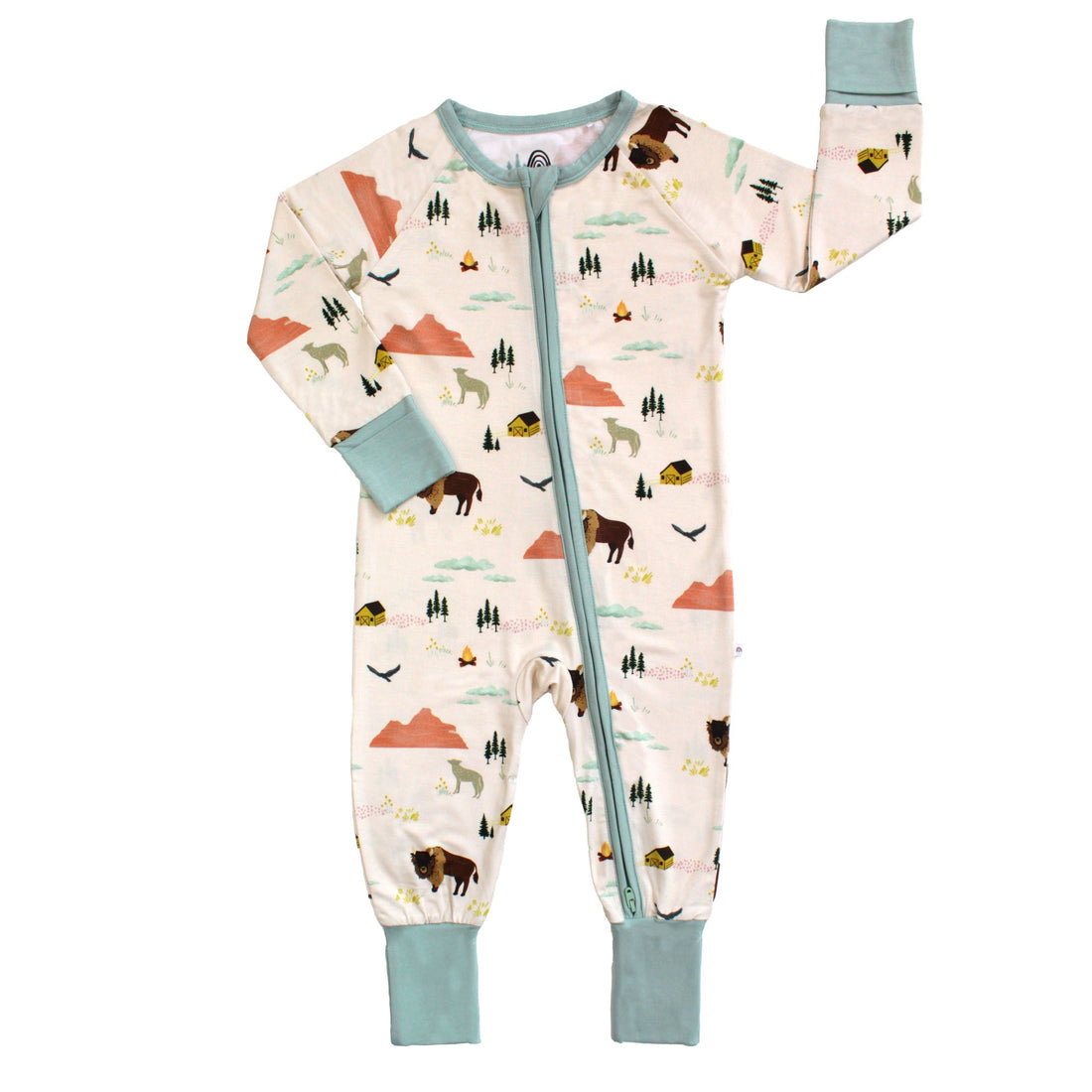 Emerson And Friends On The Ranch bamboo convertible baby pajama in Beige/Multi, clean front product view