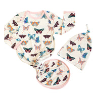 Emerson And Friends Wings of Paradise Butterflies Bamboo Gown and Hat Newborn Baby Gift Set Beige And Multi