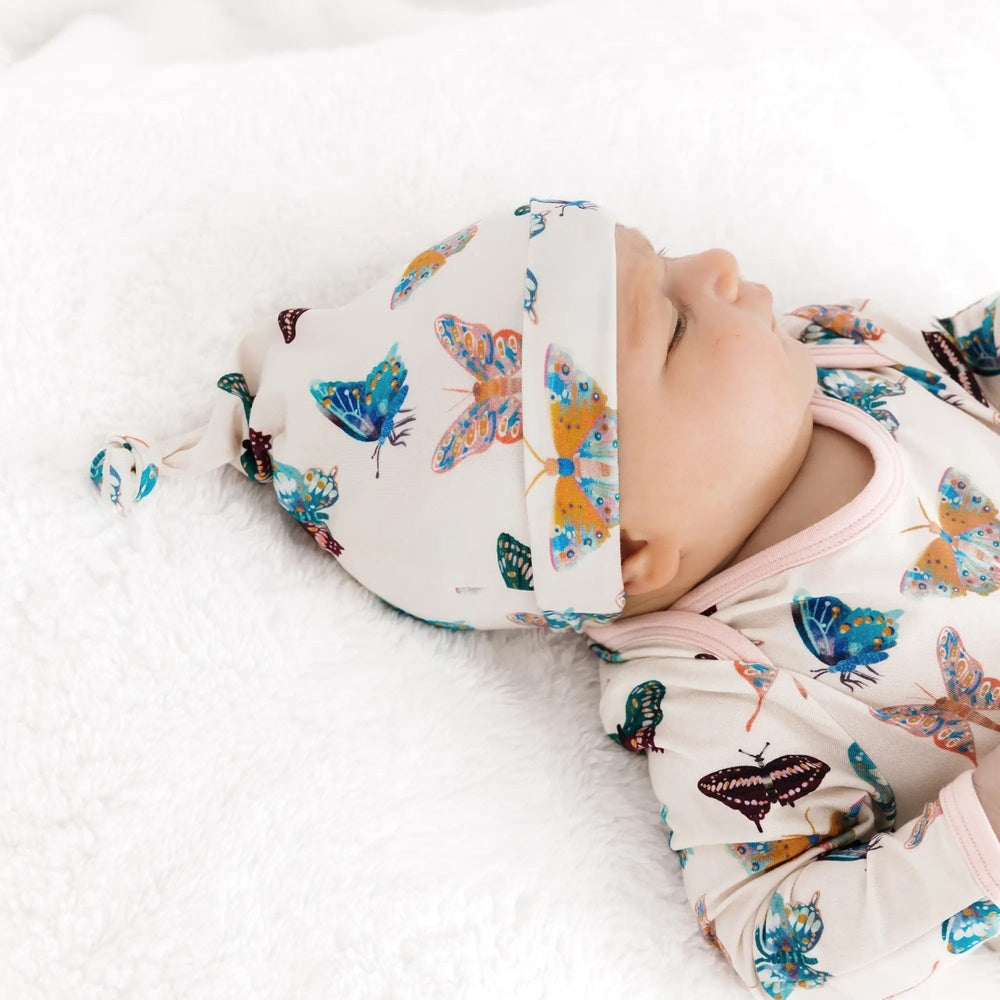 Emerson And Friends Wings of Paradise Butterflies Bamboo Gown and Hat Newborn Baby Gift Set Beige And Multi